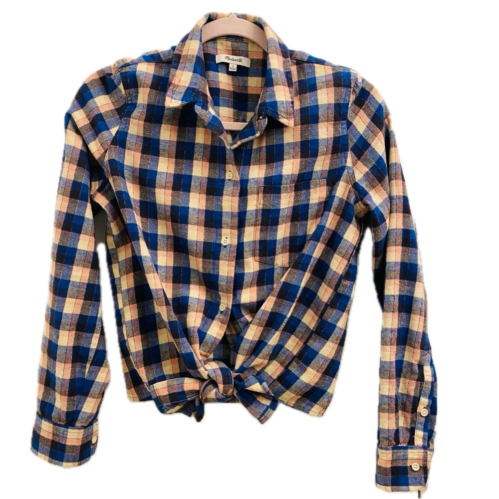 Madewell Blue Navy Tan Plaid Button-Down Shirt